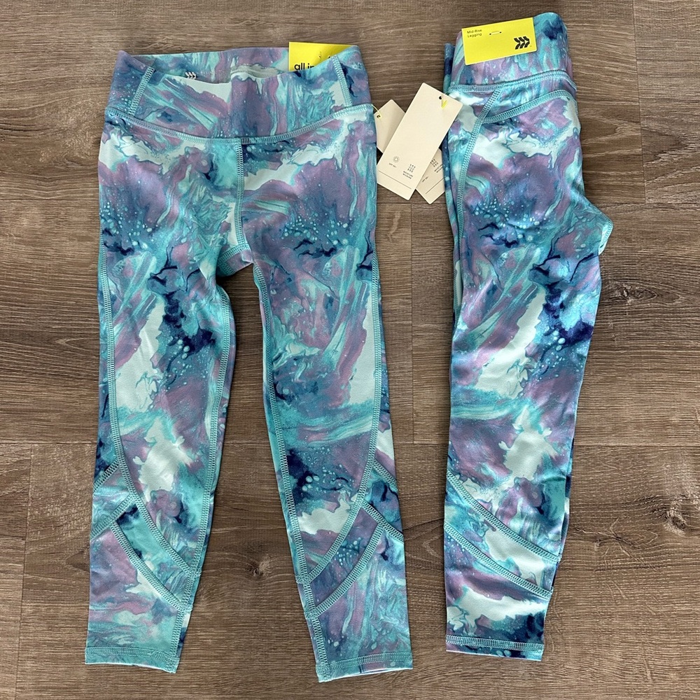 Lot of 2 All in Motion Colorful Kids Leggings Size XS (4-5) New with Tags